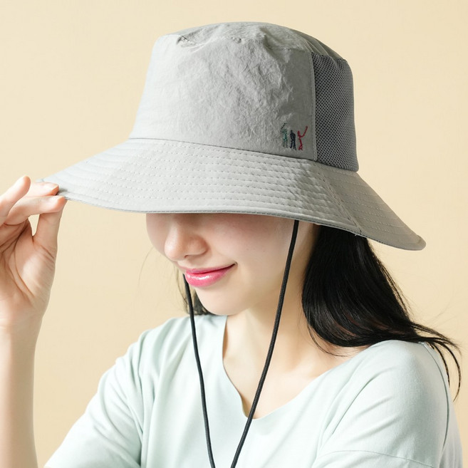 한스모자 등산모자 메쉬 나일론 방수 캠핑 낚시 골프 끈달린 봄 여름 가을 남녀공용모자, Free, 베이지