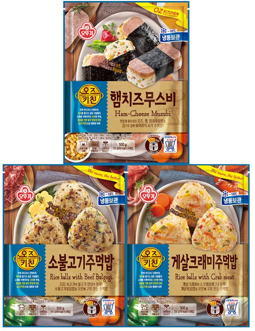오뚜기 오즈키친 냉동 주먹밥 3종세트(게살크래미+소불고기+햄치즈무스비), 500g, 1개
