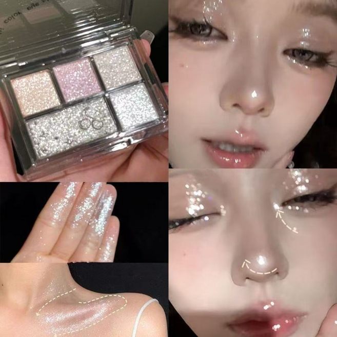 섀도우팔레트5구 펄 글리터 애교살글리터 코 하이라이트 반짝쉐도우, 1개, 반짝이 아이글리터