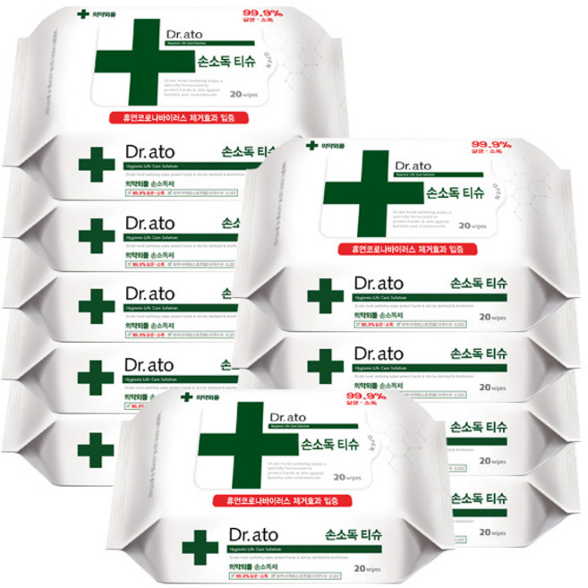 닥터아토 손소독 티슈 휴대형, 20매, 10개