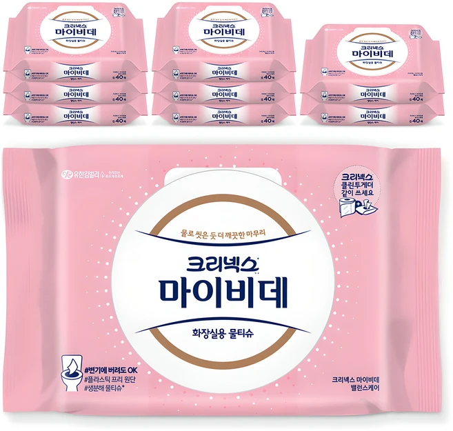 마이비데 밸런스케어 물티슈 캡형, 55g, 40매, 9개 - 쿠팡