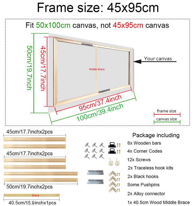 40X80 50X100 장식 그림 프레임에 포스터 다이아몬드 나무 자연 캔버스 프레임, 45x95CM, 1개