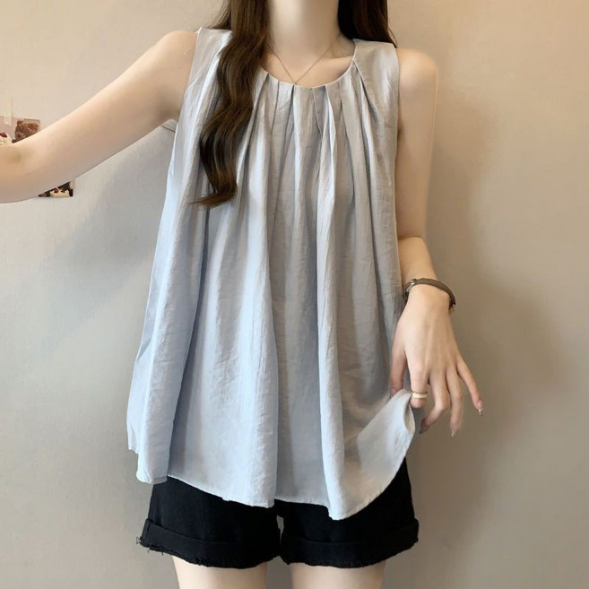 여성 빅사이즈 민소매 티셔츠 플러스사이즈허리 커버 탑 여름 휴가룩 빅사이즈 상의