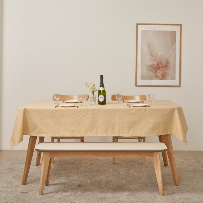 룰루홈 린넨 방수 식탁보 테이블보 (130x240), 8인 (130 x 240 cm), 베이지