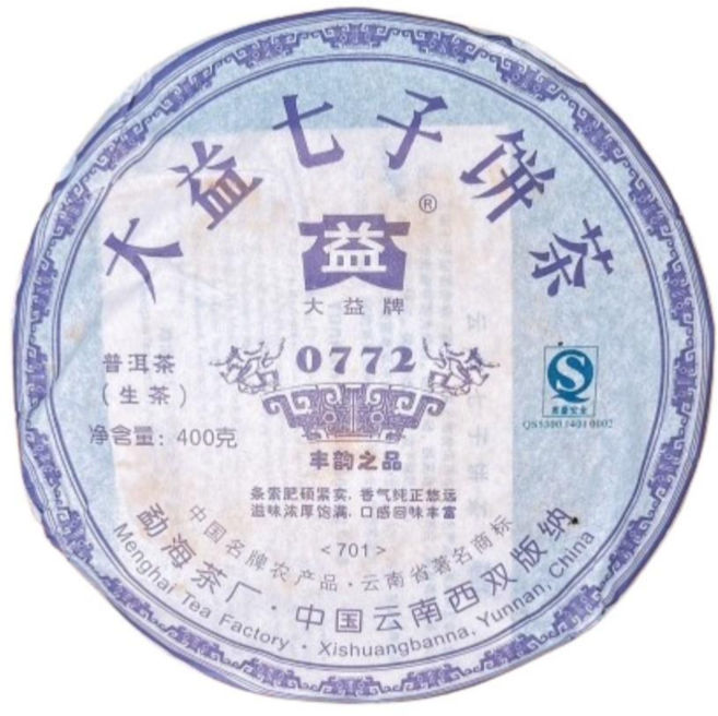 茶韻 普洱茶2007年大益茶廠 0772-701生茶餅, 400g, 1個, 1個裝