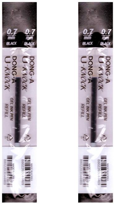동아 유노크(U-KNOCK) 볼펜 리필심, 2개, 0.7mm-블랙(B)