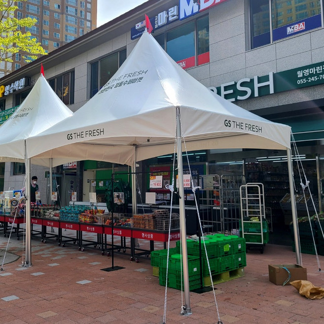 (주)한국캐노피 몽골천막 2.5m x 3m 몽골텐트 행사천막 고정천막 행사용천막, 2.5mx3m  알루미늄골조+투명(120cm) 벽면