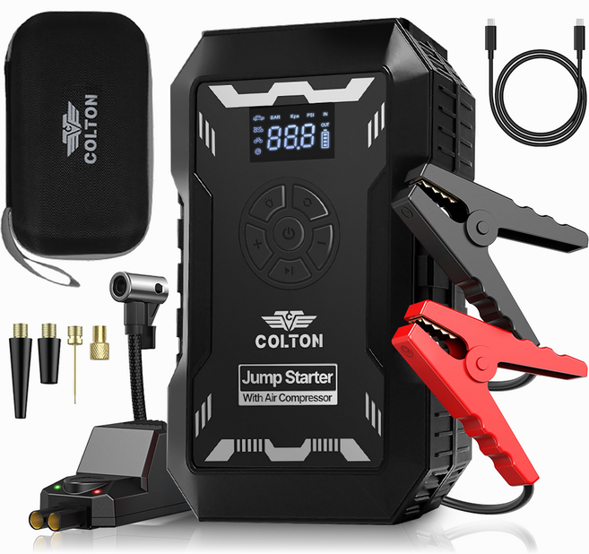 콜튼 자동차 점프스타터 타이어공기압주입기 오토바이점프스타터, 12000mAh, 1개