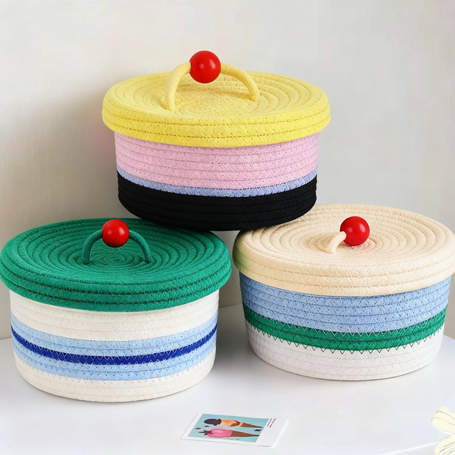 헤디야 3색 패브릭 뚜껑 수납 바구니, 그린