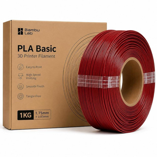 Bambu Lab PLA 기본 필라멘트 1.75mm 1kg 스풀 - PLA 3D 프린터 필라멘트 매끄러운 마감 낮은 뒤틀림 쉬운 인쇄 Bambu Lab 및 대부분의 FD, 마룬 레드 (10205)