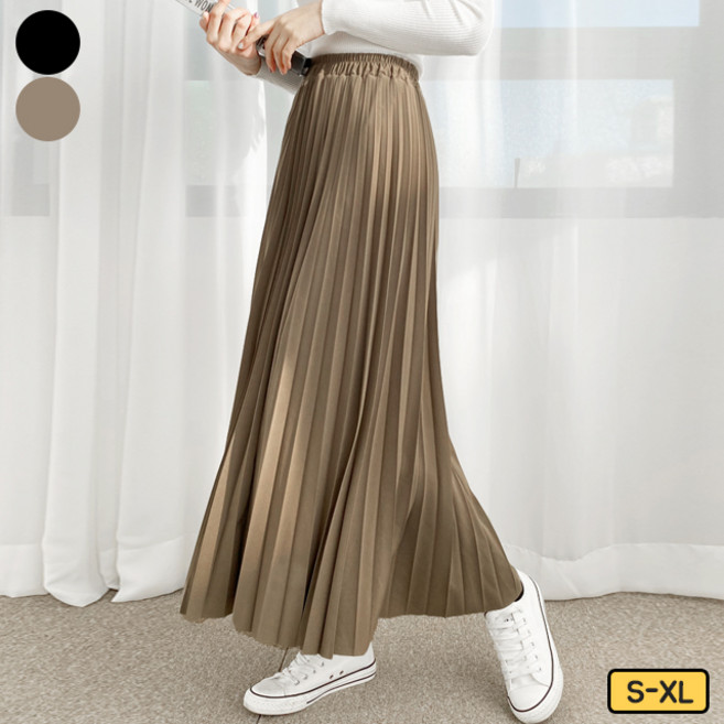 여리진 여성용 숏/롱 2단기장! 플리츠 밴딩 롱스커트 치마 키작녀 키큰녀 주름 치마 빅사이즈까지