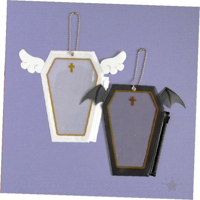 관 모양 투명 파우치 키링 날개 박쥐 장식 부착 케이스 소지품 보관 가방, 1개, 관짝 데빌