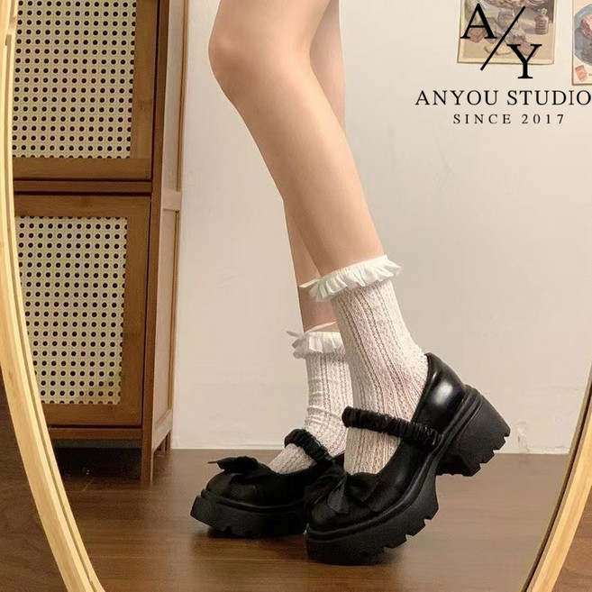 ANYOU 여성 로퍼 데일리 편안한 통굽 키높이 구두 패션 클래식 리본 메리제인 슈즈