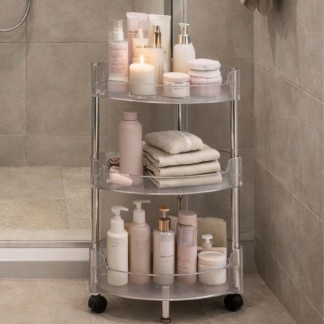 브오미 화장실선반 욕실 무타공 코너 선반, 투명+스틸, 1개