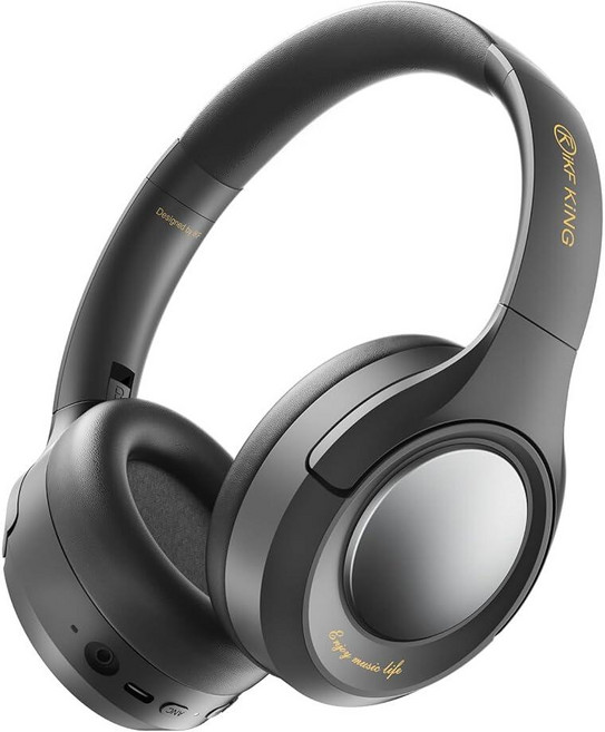 IKF King 오버이어 무선 블루투스 헤드폰 43dB ANC(액티브 노이즈 캔슬링) 고해상도 오디오 100시간 재생 투명 모드 38ms 게이밍 모드 ENC 내장 마, Black