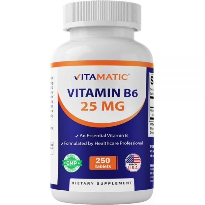 Vitamatic 비타민 B6 (피리독신 HCI) 25mg 채식주의자 태블릿 250정, 알약/캡슐, 성인남녀공용, 12개 - 쿠팡