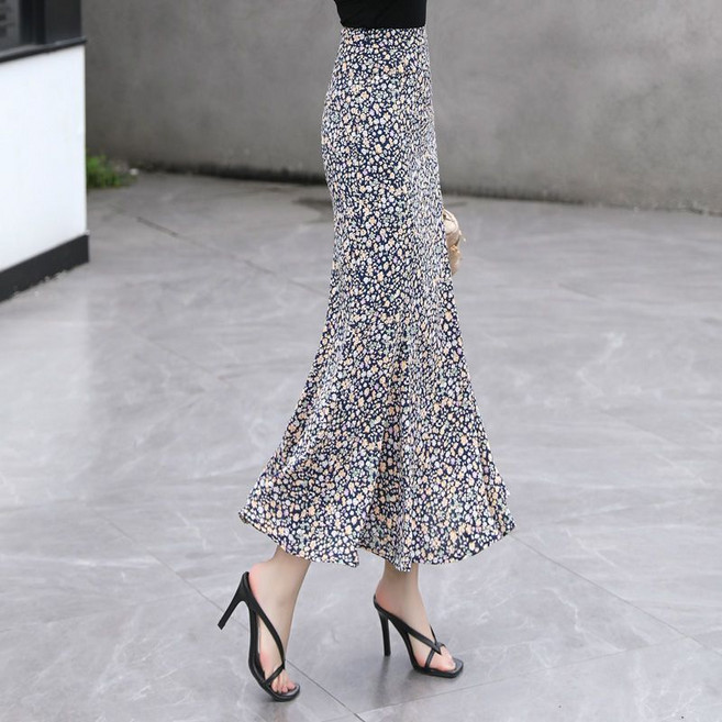 COSYEVNO 여성 플라워 하이웨스트 머메이드 스커트 여름 얇은 롱스커트