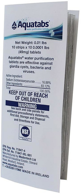 아쿠아탭 397mg 정수 정제 100팩 캠핑 보트 타기 응급 상황 생존 RV 및 해양 사용을 위한 시스템 사용하기 쉬운 처리 소독, (49mg), 30 Tablets, 1개