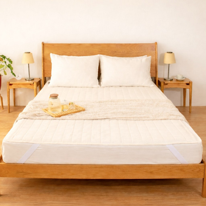 침대 패드 매트리스 커버 사계절 방수 고정 밴드형 패드, IVORY