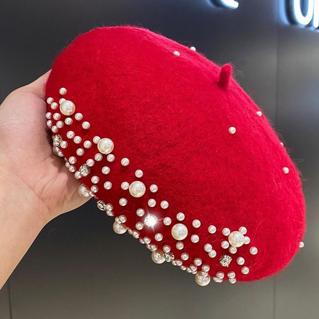 여성용 가을 겨울 빵모자 화가모자 진주 베레모