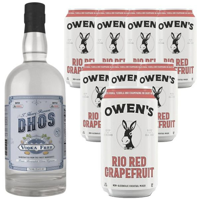 칵테일 시럽 음료베이스 제조 믹스 도스 수공예 무알코올 보드카 750ML 병 w 팩 오웬스 믹서 리오 레드 자몽 8.2 OZ 캔 케토 친화적 제로 슈가 칼로리 프로프루프 모테일, 1 PACK