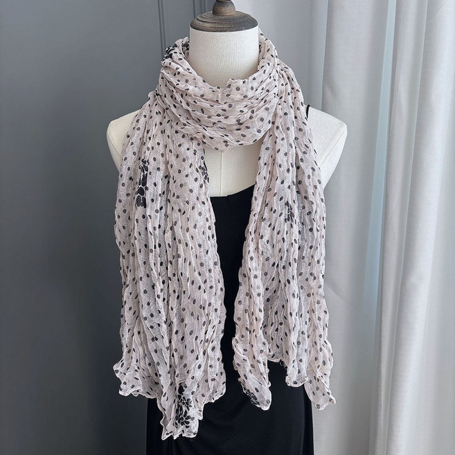 [이사야0613] 플라워 도트 땡땡이 포근이 주름 롱 숄 스카프 머플러 목도리