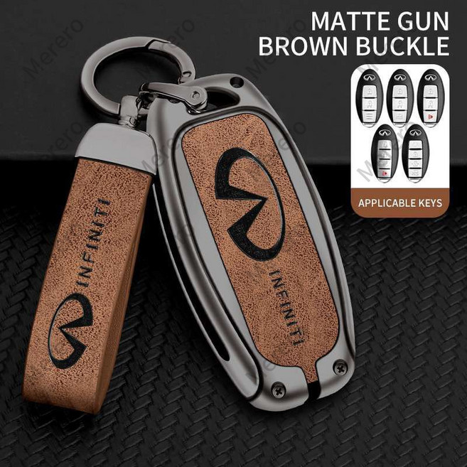 인피니티 키케이스 커버 키홀더 호환 자동차 키링 q50 qx60, 다크브라운 (A타입 매트+로프세트)