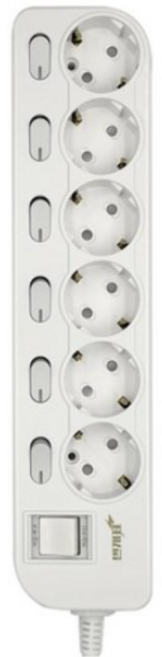 번개표 절전형 개별스위치 멀티탭 6구 WI-MC31665, 3m, WHITE, 1개