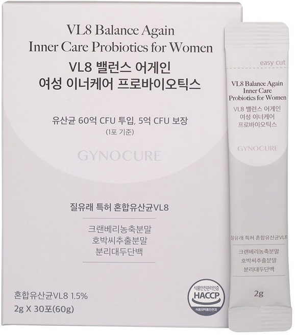 GYNOCURE 지노큐어 VL8 밸런스 어게인 여성 이너케어 프로바이오틱스, 30개, 2g