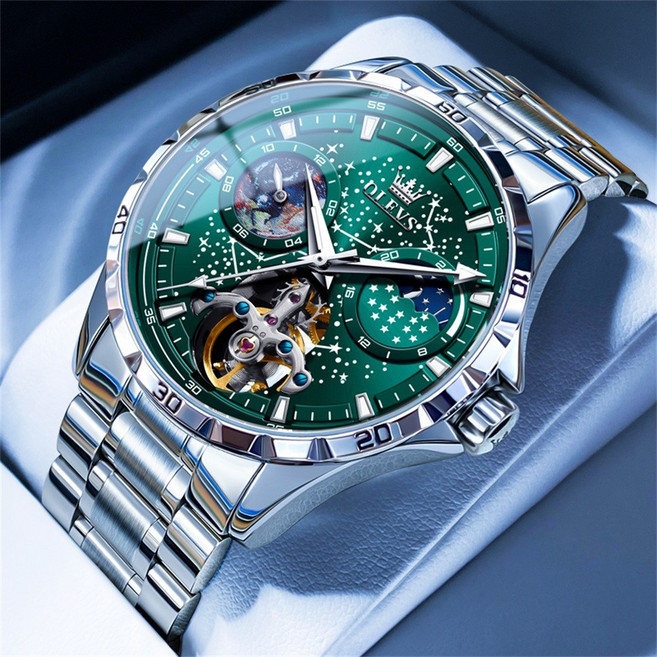 OLEVS 남성 시계 정품 자동 기계식 오토매틱 럭셔리 명품 워터프루프 야광