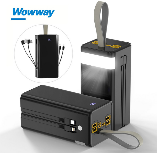 WOWWAY 대용량 보조배터리 50000mAh 고속충전 PD+QC3.0 일체형 휴대용 전원 여행용 캠핑용 파워뱅크, 블랙