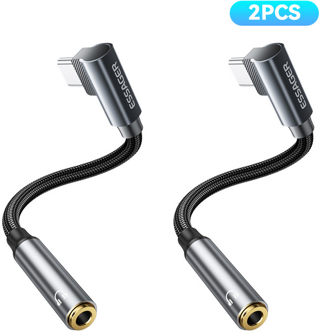 Essager 90도 ㄱ형/L자형 C타입 to 3.5mm AUX 이어폰 변환젠더, 그레이, 2개, 12cm