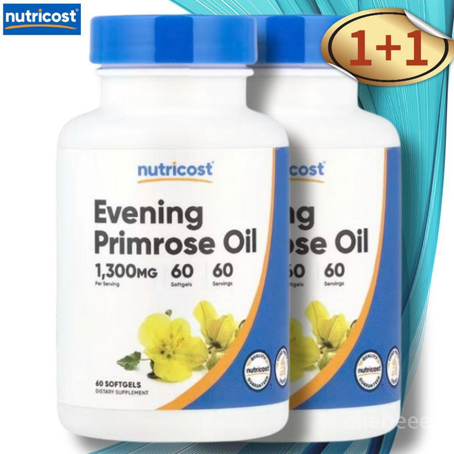 뉴트리코스트 달맞이 꽃 오일 종자유 1300mg 60정 2병 감마리놀렌산 GLA, 2개