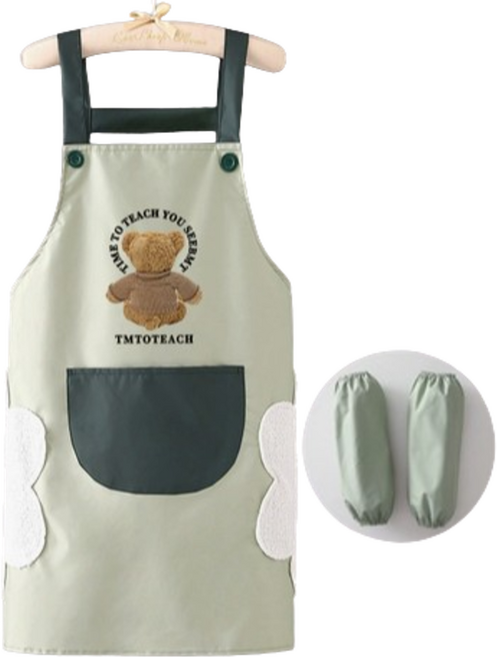 라이프핏 캔버스 작업용 앞치마 + 토시 세트, 곰돌이(앞치마)+연그린(토시)