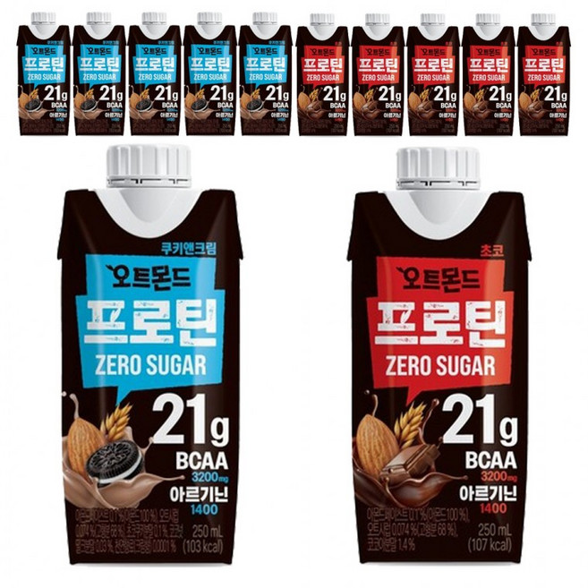 롯데 오트몬드 프로틴 제로슈거 250ml 쿠키앤크림6팩+초코6팩(총12팩), 1개, 1L