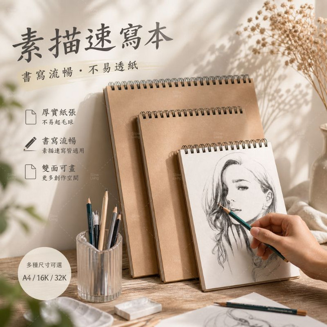 馬克筆繪畫本 素描本 加厚空白畫本 8k/16k, 1個, 素描本160gg｜細膩紙紋｜線條更清晰,特大-8K【26.5*38cm】, 8K, N/A