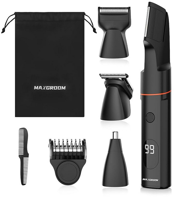 MAXGROOM 바디 면도기 4in1 바디 트리머 전동 면도기 전기 체모 면도기 바리칸 VIO 수염 IPX6 방수 건습 양용 Type-C 충전식 LED 디스플레이 정강이 겨드랑이, 상세페이지 참조, 상세페이지 참조