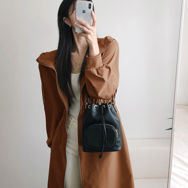 요시아나 [당일발송] 에노쉬 후드 집업 허리 밴딩 롱코트 겸 롱원피스 3컬러