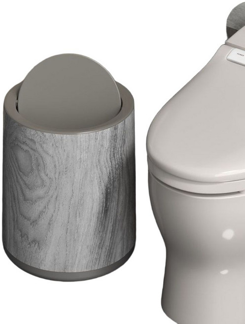 원목 침실 주방 인테리어 사무실 휴지통 거실 종량제 화장실 디자인 원형, 3. 흔드는 커버 회색 나무결 - 작다