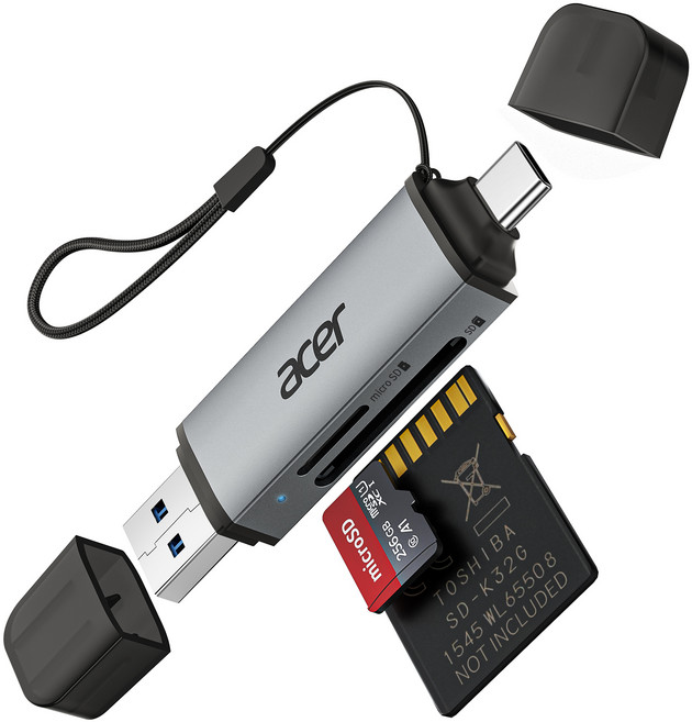 에이서 2-in-1 USB-A/USB-C 고속 카드 리더기 SD/microSD 동시 읽기/쓰기 5Gbps 초고속 전송 USB 3.0 고속 SD/TF 카드 리더기, 1개, 회색, UC202
