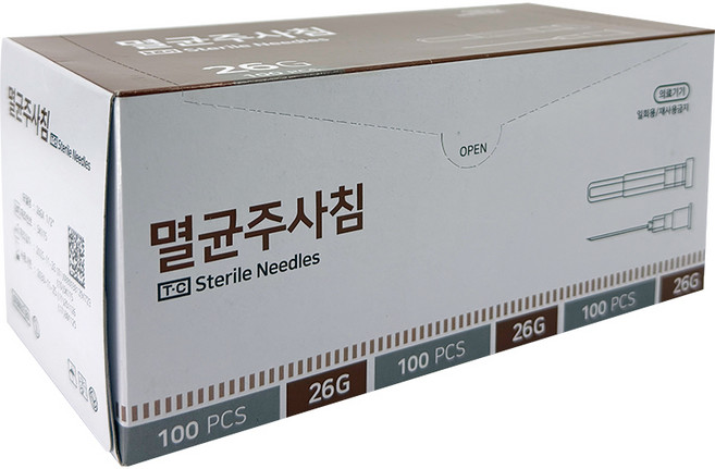 AWC 니들 주사기 니들 여드름 압출용 26G 1/2 주사침 일회용 주사침 100개입 1박스 주사바늘 니들, 1개