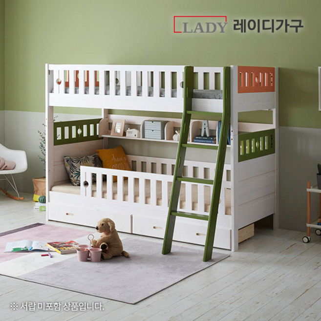 레이디가구 드림 분리형 이층침대 가드 책장 매트, 투톤[화이트워시+그린 포인드]