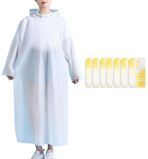 성인 긴급 일회용 우비 방수 후드 투명 경량 중성 우비 캠핑 소풍 여행에 적합, 7개, 하양