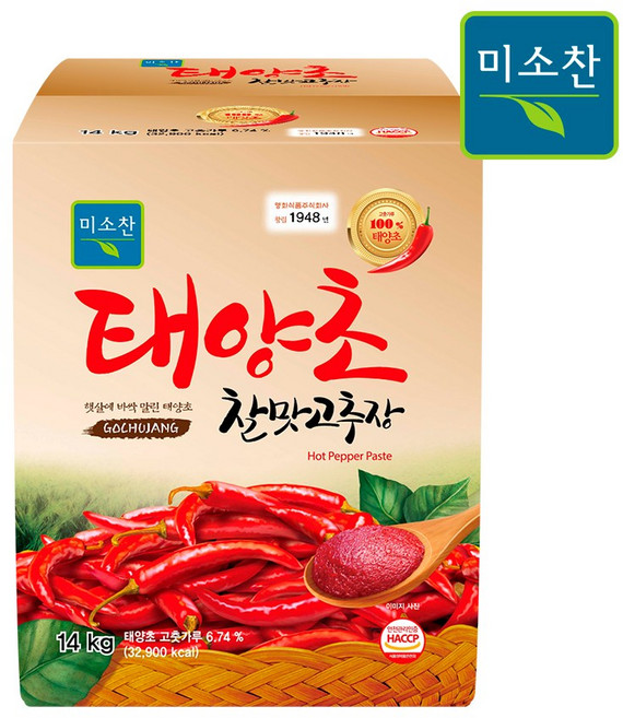 미소찬 태양초 찰맛고추장 (캔), 14kg, 1개