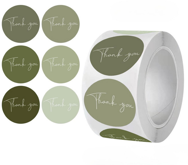 루미네임 감성 원형 땡큐 팬시 스티커 6종컬러, 2개, 세이지그린