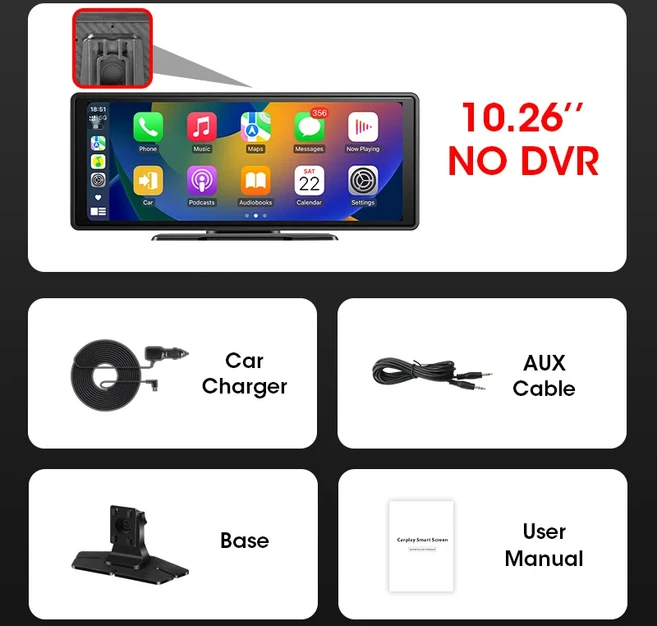 Jansite 1126인치 ADAS 차량용 DVR 대시캠 카메라 무선 카플레이 안드로이드 오토 휴대용 스마트 플레이어, 03 No DVR