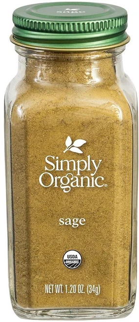 Simply Organic 그라운드 세이지 잎 40g(1.4온스) 스위트 어시 맛 민트 힌트 마늘 및 로즈마리와 한 쌍 코셔 유기농, 1개, 34g - 쿠팡