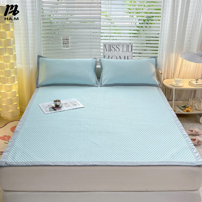 HAM 여름 쿨링 아이스 돗자리 3종 세트 여름 접이식 에어컨 푹신푹신 매트 여름 쿨매트 냉감패드, 쿨매트+쿨베개 세트, 연블루