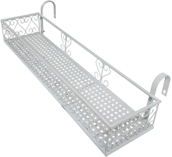 MK 베란다 화분걸이대 일반 난간용 (직각 80 X 20cm) 난간고리2개형, 화이트, 1단