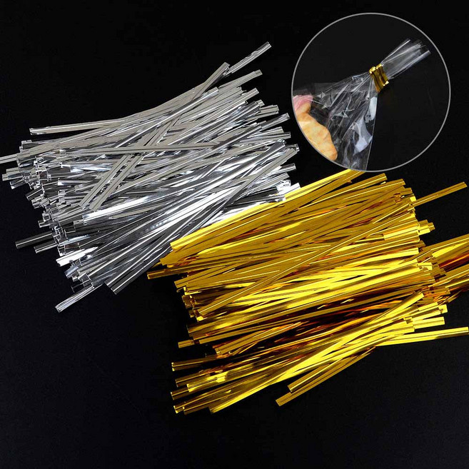 베이커리철사 제과점 빵 포장 비닐을 묶는 봉지타이 포장끈 선물포장끈, 금색